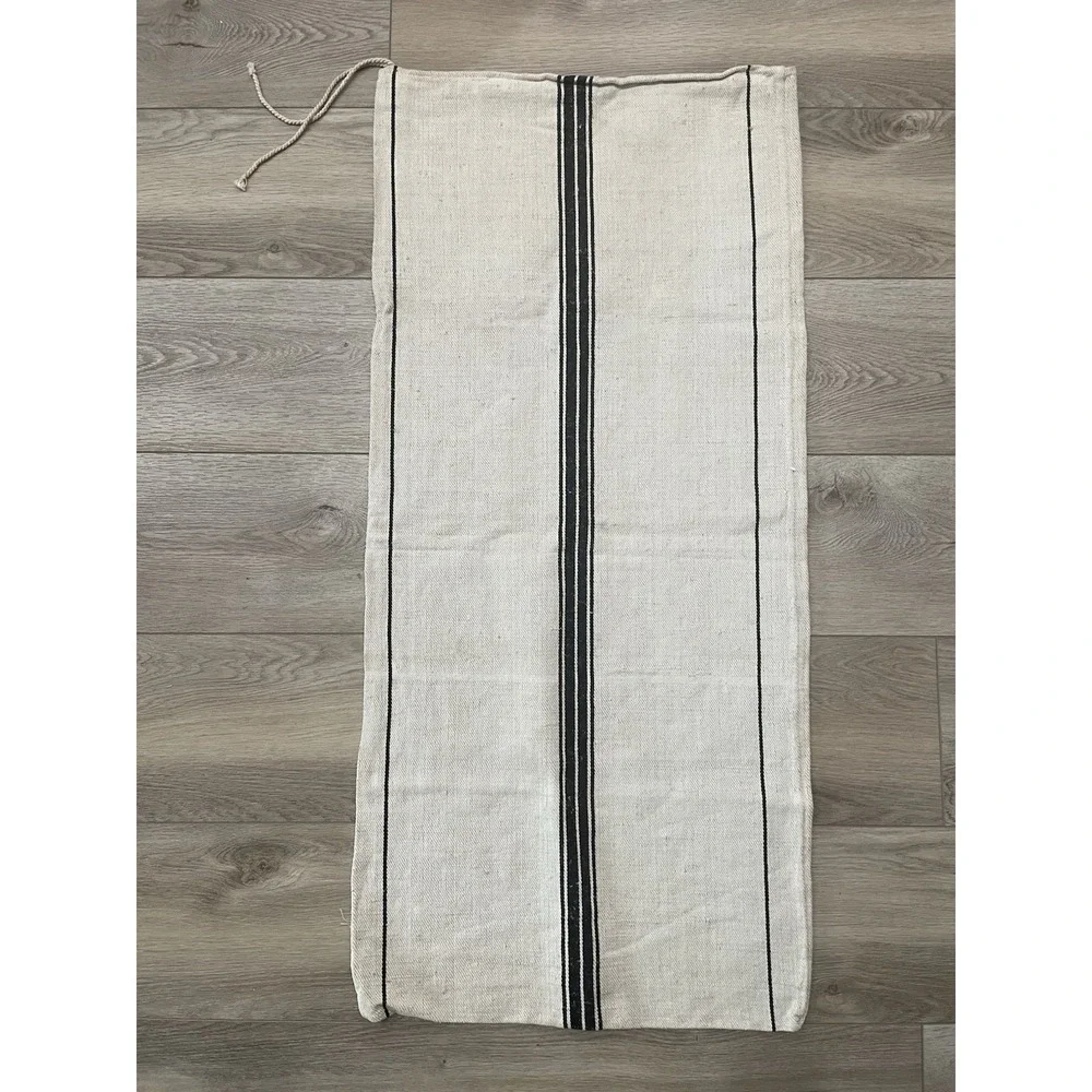 Rustic Vintage  Grain Feed Sack Hemp/Cotton Heavy Nubby Black Stripe‎